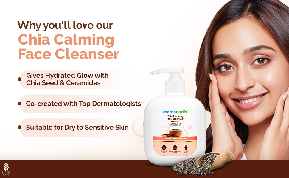 Mamaearth Chia Calming Face Cleanser with Chia Seed & Ceramides for Dry & Sensitive Skin 180ml