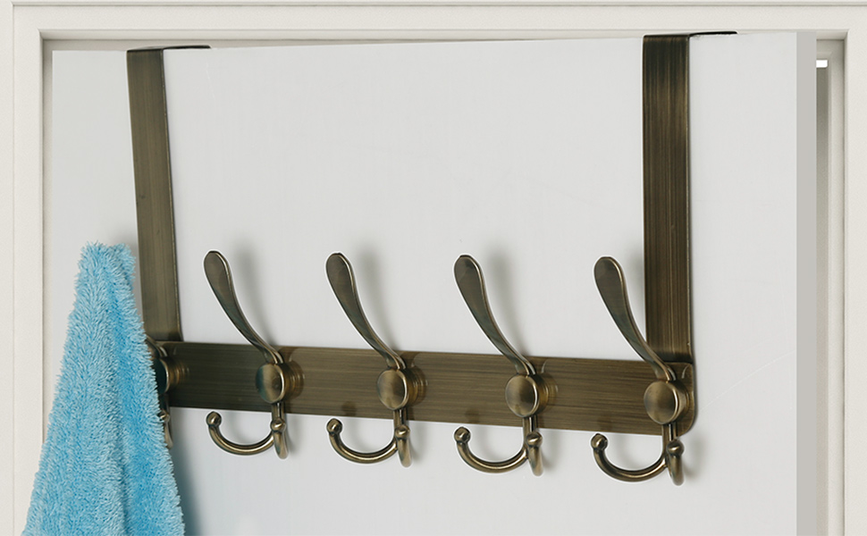 SKOLOO Over The Door Hook 5 Triple Hooks, Metal Door Coat Rack for Entryway, Over
