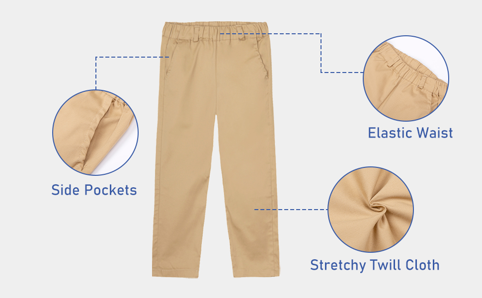 LittleSpring Boys Stretch Flat Front Uniform Pants Elastic Waist Chino