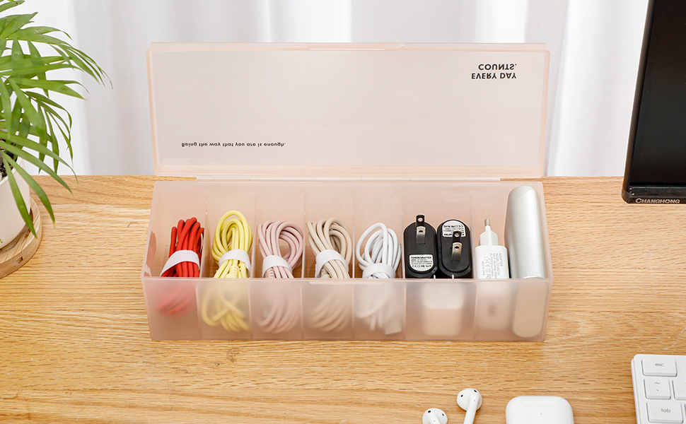Tahaje Plastic Cable Organizer Box with Lid, Large Cord