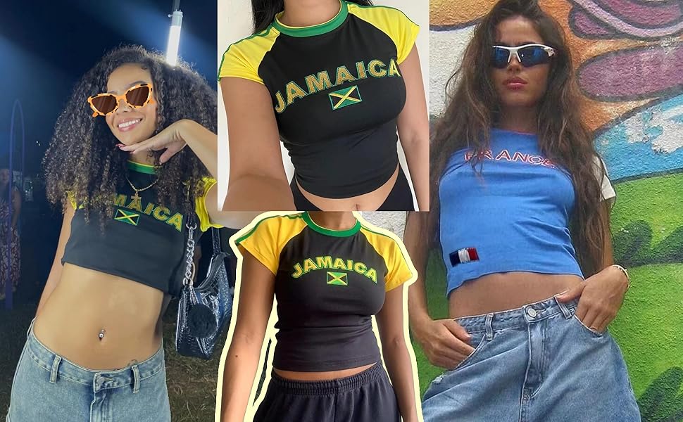 Vintage Y2k Tops for Women Baby Tee Y2k Shirt 90s Brazil Crop Top Country Crop Top
