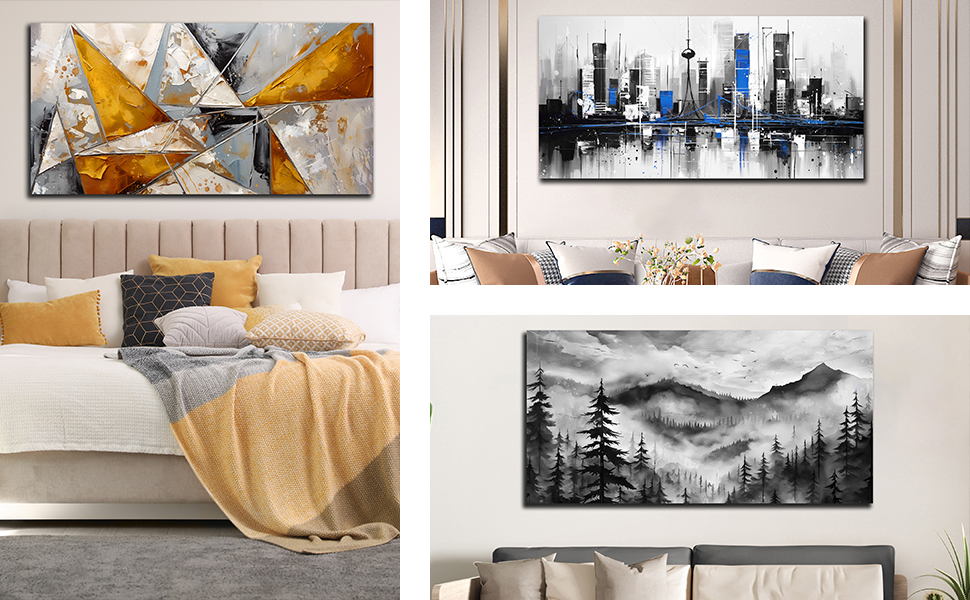 Abstract Wall Art for Living Room, Gold Red Black and White