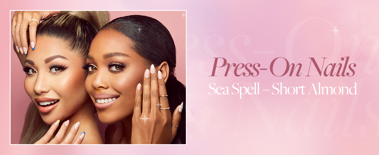 Glamnetic Press On Nails - Seaspell | Short Almond Pink Fake Nails