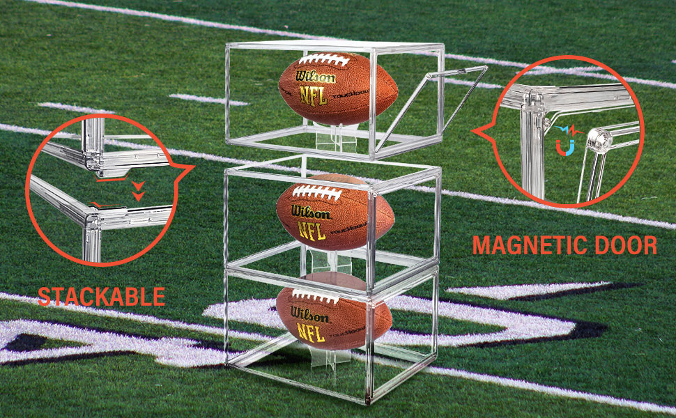 Football Display Case Full Size 3 Pack Acrylic Stackable
