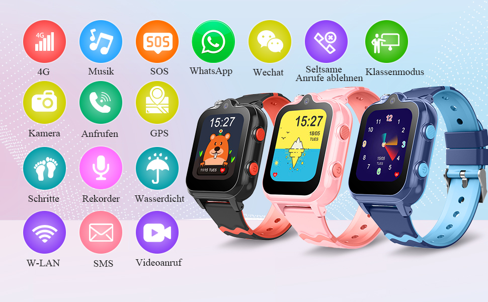 Carneedi Smartwatch Kinder, Telefon Uhr für Kinder mit GPS 4G WiFi SOS