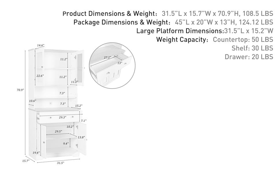 Knocbel Classic 71" Tall Buffet Hutch with Glass