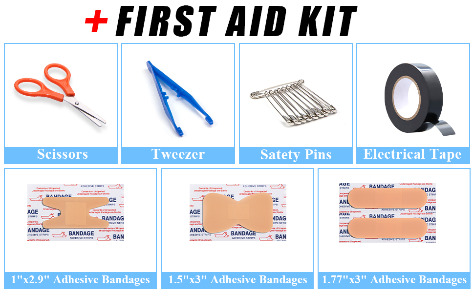 emergency car kit with air pump and tools
