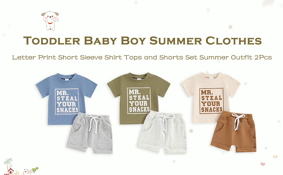Toddler Baby Boy Summer Clothes Letter Print Short Sleeve Shirt Tops and Shorts Set Summer Outfit