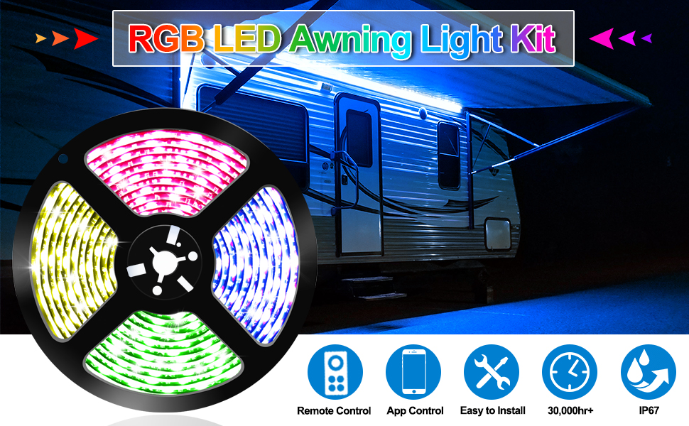RGB LED RV Awning Light RV Camper Exterior LED Awning Light App Control