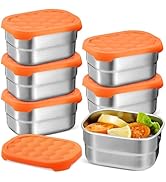 6 Pack Food Container Set, 8 Oz Small Stainless Steel Lunch Container with Orange Silicone Lid, L...