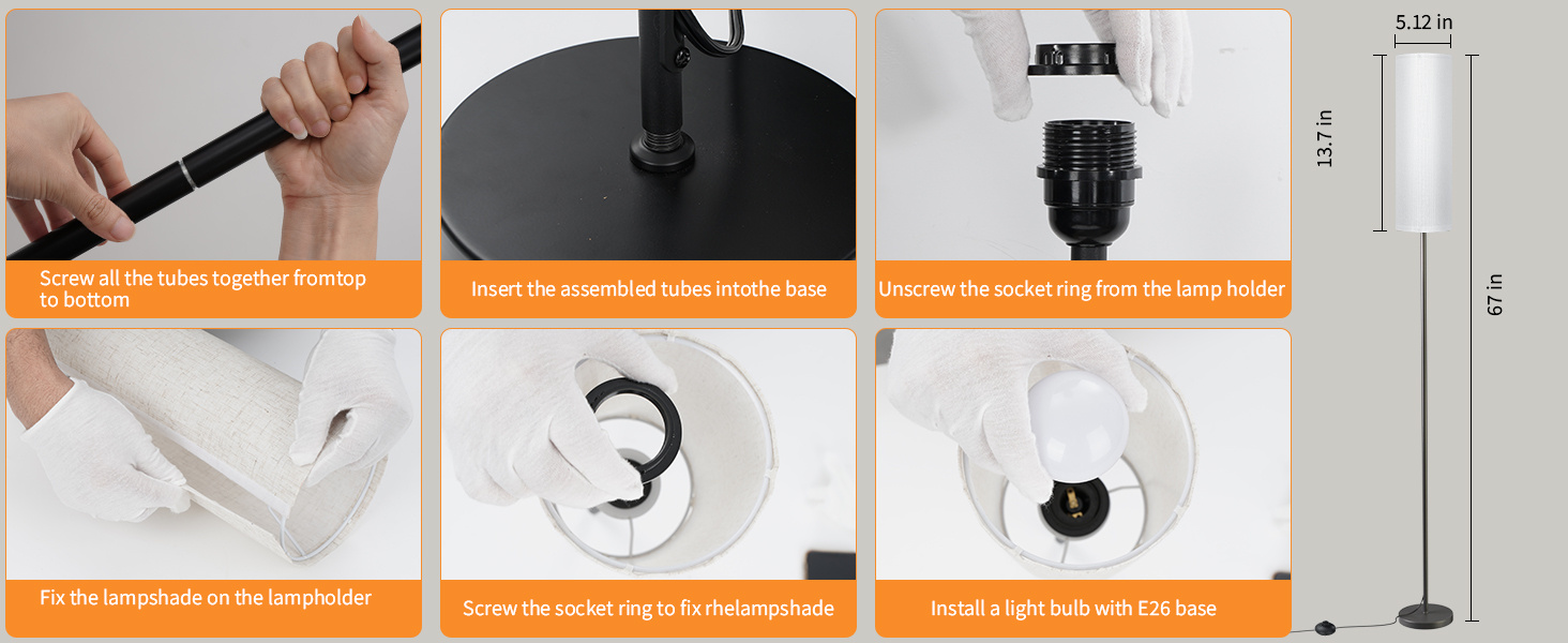 Installation of white floor lamp
