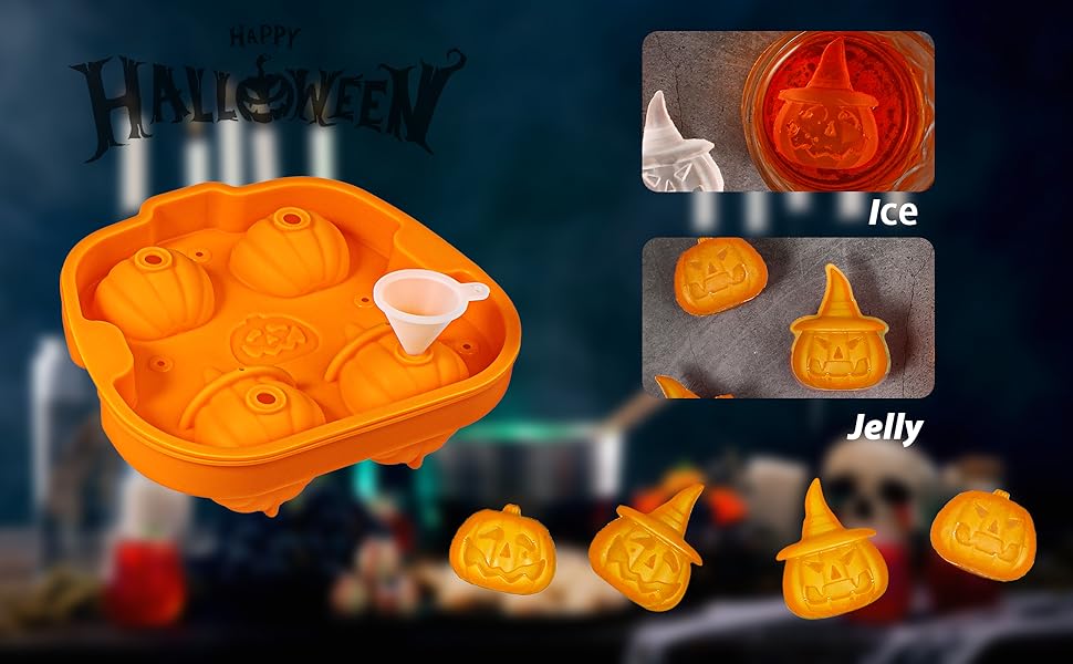 Kamehame Halloween Pumpkin Ice Cube Mold, Silicone 3D Jack O Lantern Ice Cube Mold