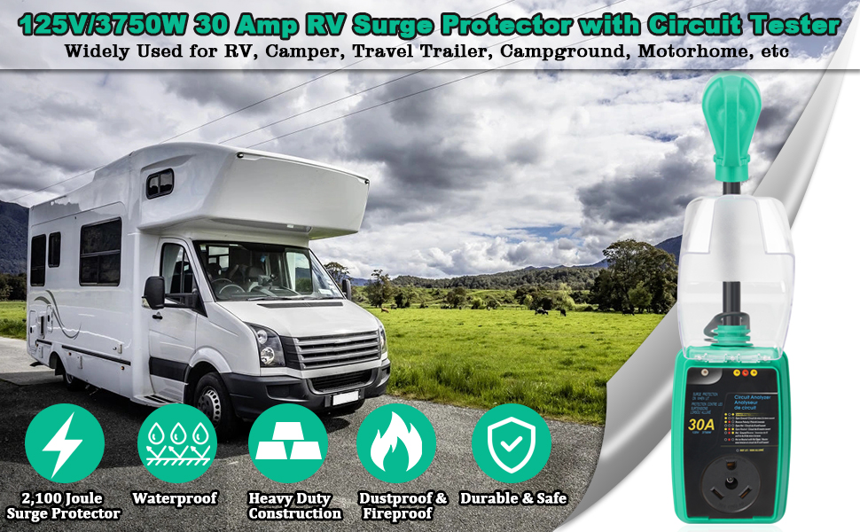 I LITTON RV Surge Protector 30 Amp 2100 Joules Waterproof Surge