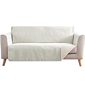Pamhaven Stay in Place Ivory White Quilted Loveseat Couch Cover for 2 Cushion Couch, Water Repell...