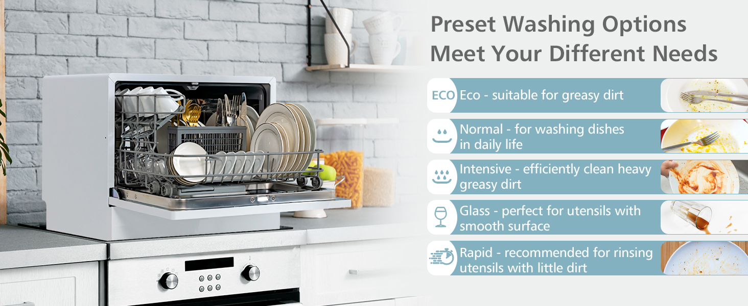 COSTWAY Countertop Dishwasher, Compact BuiltIn Dishwasher with 6 Places Settings, 5