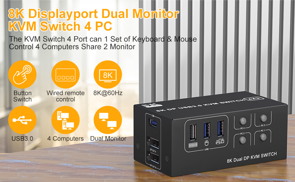 Amazon.com: 8K USB 3.0 KVM Switch 2 Monitors 4 Computers