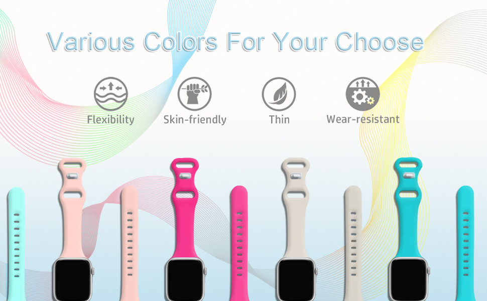 Soft Thin Narrow Silicone Sport Strap Wristbands for iWatch Series 9 8 7 6 5 4 3 2 1 SE Ultra