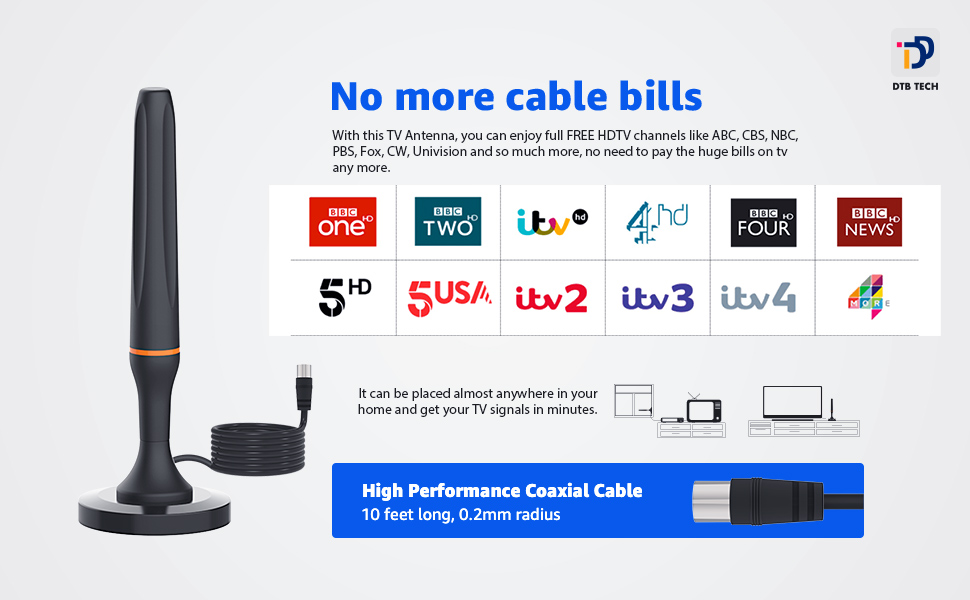 TV Aerial Indoor Digital TV Aerial Indoor for Freeview TV, Long Range