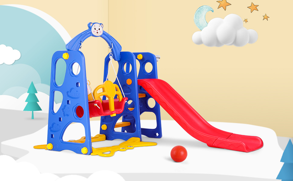 Arlopu Toddler Slide and Swing Set, 4 in 1 Kids Play
