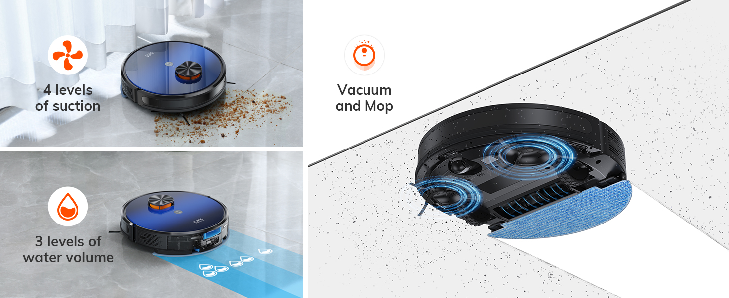 ILIFE Robot Vacuum and Mop Combo, Self Emptying for 60 Days of Cleaning, 3000Pa