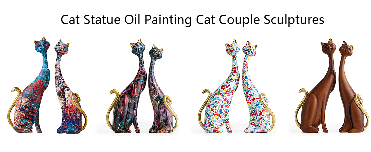 Cat Statue Oil Painting Cat Couple Sculptures