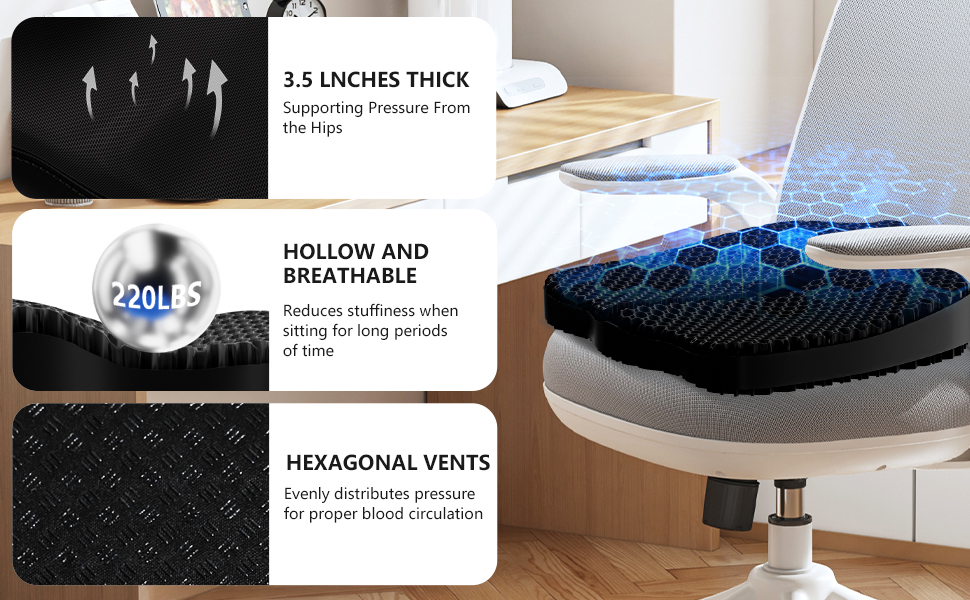 Enlarged Gel Seat Cushion, Gel Cushion Seat for Pressure