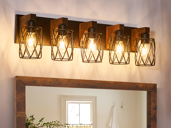 Farmhouse Bathroom Light Fixtures, Wood Bathroom Lighting