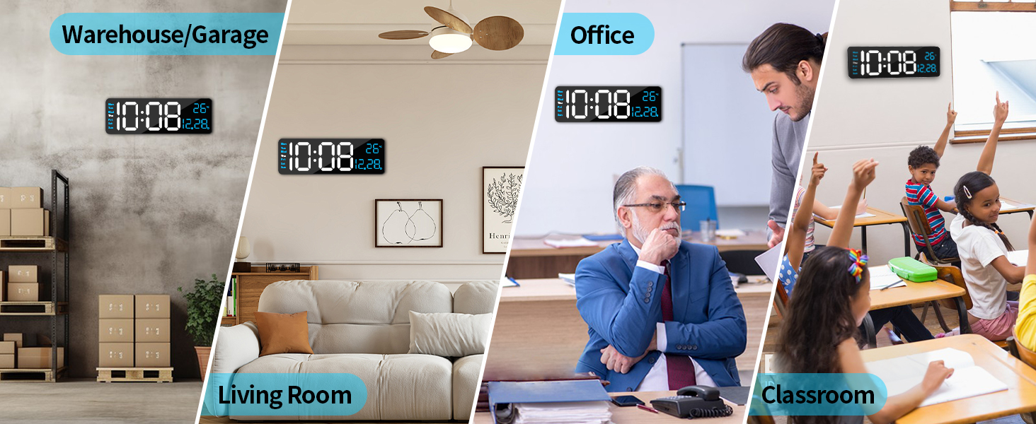 Digital Wall Clock with Remote Control, 16.2" Wall Clock