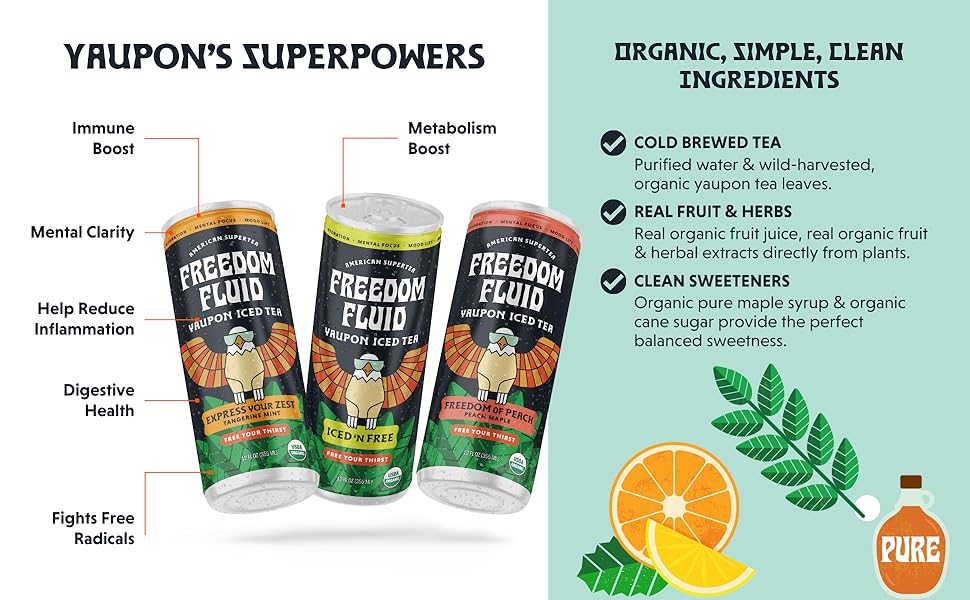 Freedom Fluid yaupon iced tea, caffeinated, healthy drink alternative, low sugar, low calorie