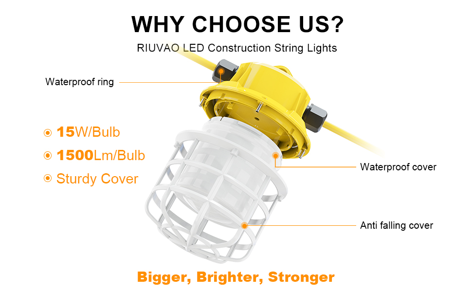 100ft LED Construction String Lights, 150W 15000LM Super Bright LED