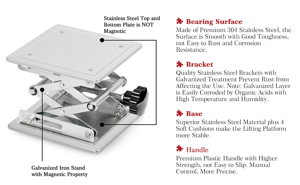 stonylab Lab Scissors Jack, 100 x 100mm Stainless Steel Laboratory