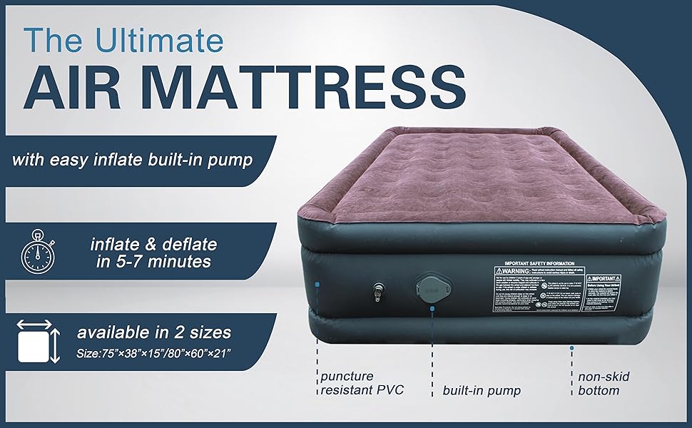 GoldCamp Twin Size Inflatable Air Mattress with Builtin
