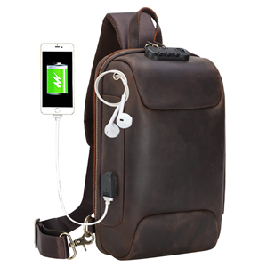 anti theft leather sling backpack bag for men with combination lock brown crossbody shoulder bag