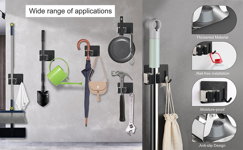 KWOKWEI 5PCS Broom and Mop Holder Wall Mount, Self Adhesive