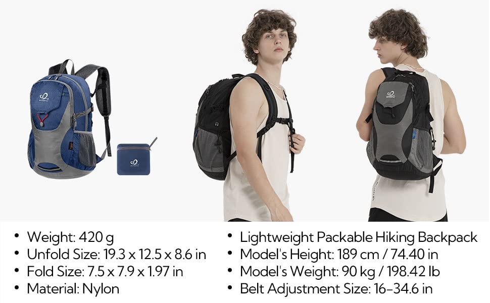 WATERFLY Lightweight Packable Hiking Backpack Foldable Travel Daypack Ultralight Camping Day