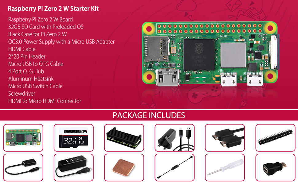GeeekPi Raspberry Pi Zero 2 W Starter Kit,with RPi Zero 2 W Aluminum