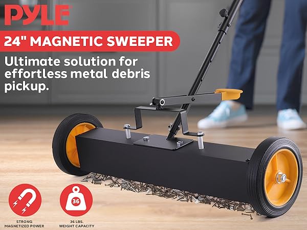 マッピー p706p5g Pyle 24” Rolling Magnetic Sweeper with Adjustable Handle