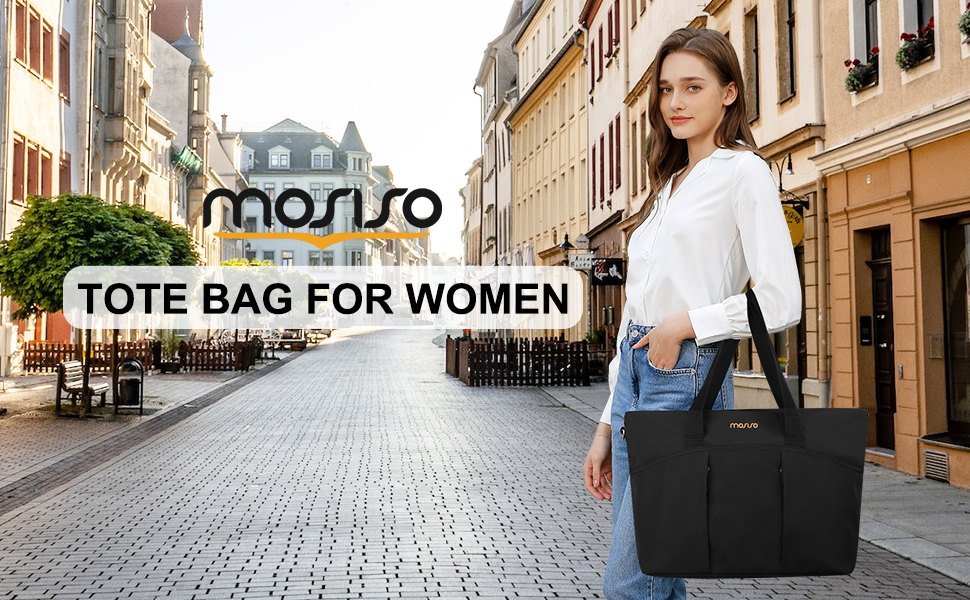 MOSISO Canvas Beach Tote Bags with Laptop Compartment