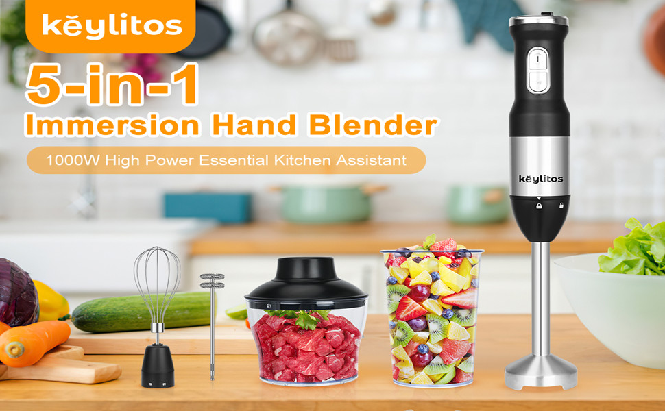 Keylitos 5 in 1 Immersion Hand Blender Mixer, [Upgraded] 1000W Handheld