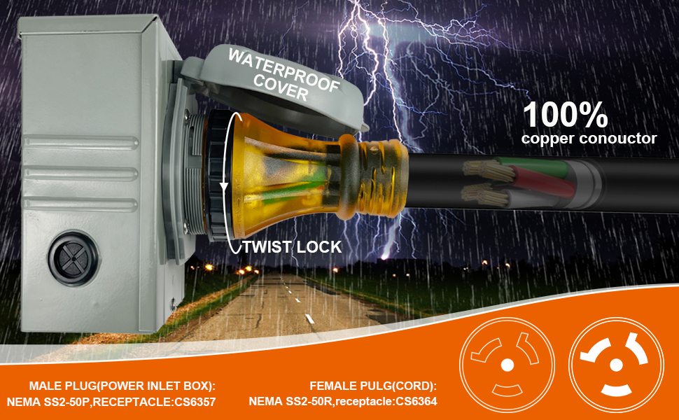 50 Amp Generator Extension Cord 10 FT and 50 Amp Power