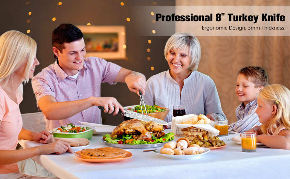 MOSFiATA 8" Carving Knife and 7" Fork Set Brisket Slicing Knife Premium