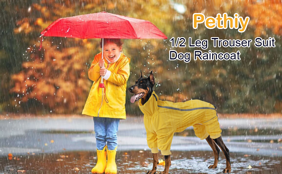 Pethiy 1/2 Leg Trouser Suit Dog Raincoat Dog Zip Up Dog Coat with legs Comfort,Pet Waterproof