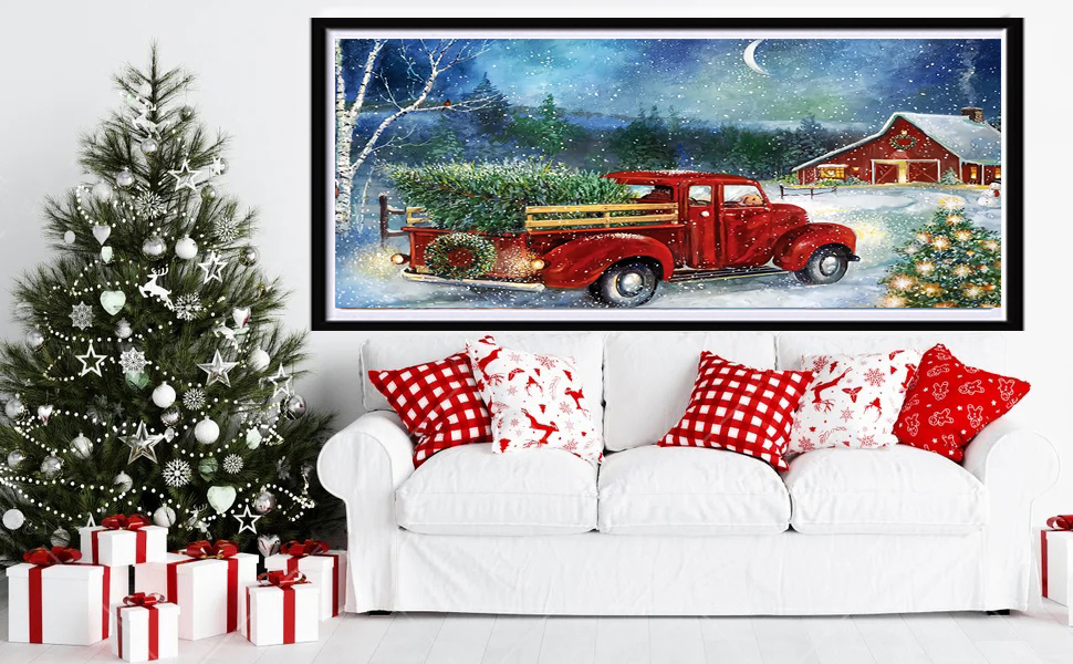 Christmas Paint by Numbers for Adults,Red Truck Paint by