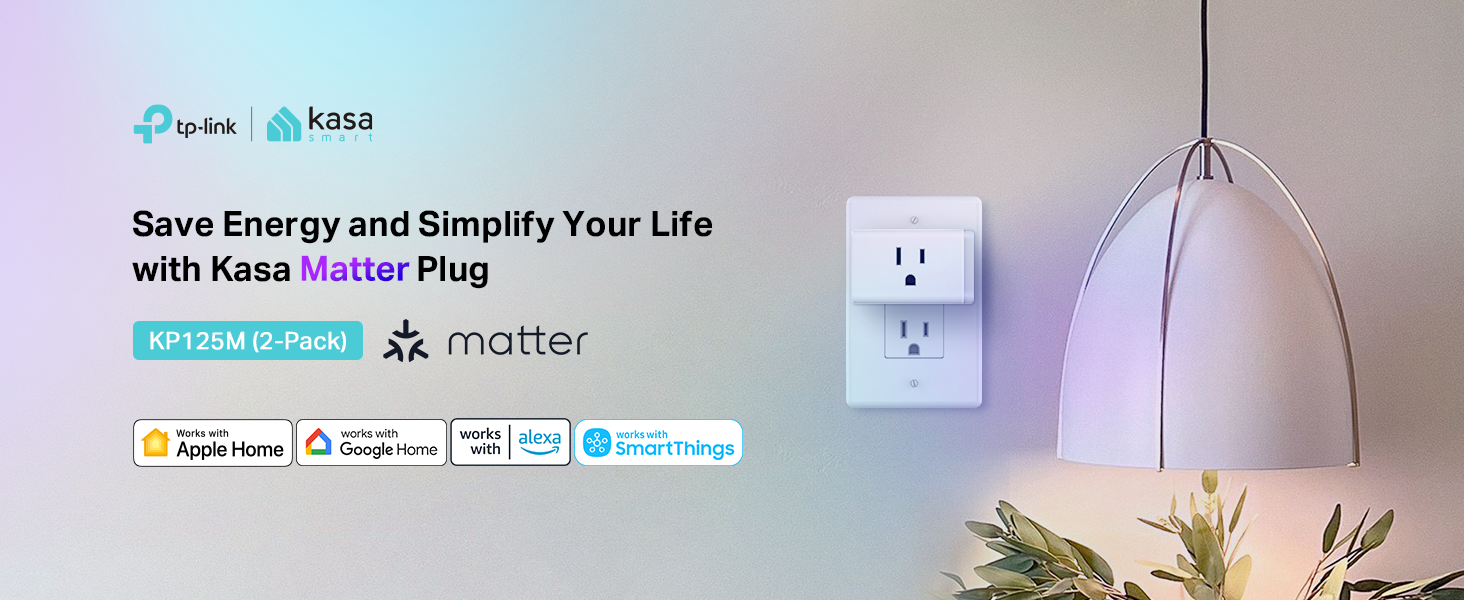 Kasa Matter Smart Plug w/ Energy Monitoring, Compact Design, 15A/1800W