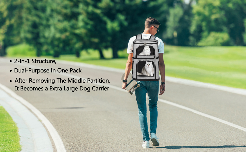 Extra Large Cat Backpack for 2 Cats, 2 in 1 Dual Compartment Foldable Design with