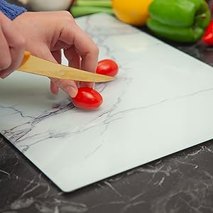 white marble glass cutting board
