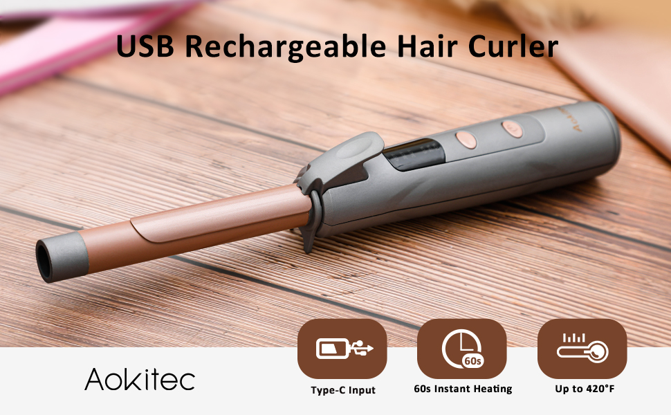 Aokitec 3/4 inch Cordless Curling Iron Ceramic Coating Hair Curler with