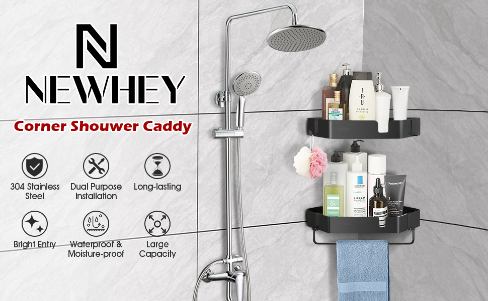 NEWHEY Shower Shelf Corner Caddy Organizers 2 Pcs DrillFree Corner