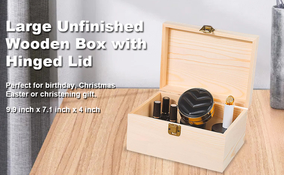 Voittozege 2 Pack Unfinished Wooden Boxes Large Wooden Box