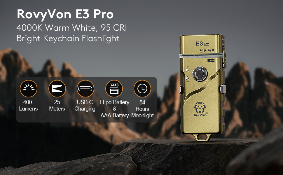 RovyVon E3 Pro 7075 Flat EDC Flashlight USB C Rechargeable Flashlight